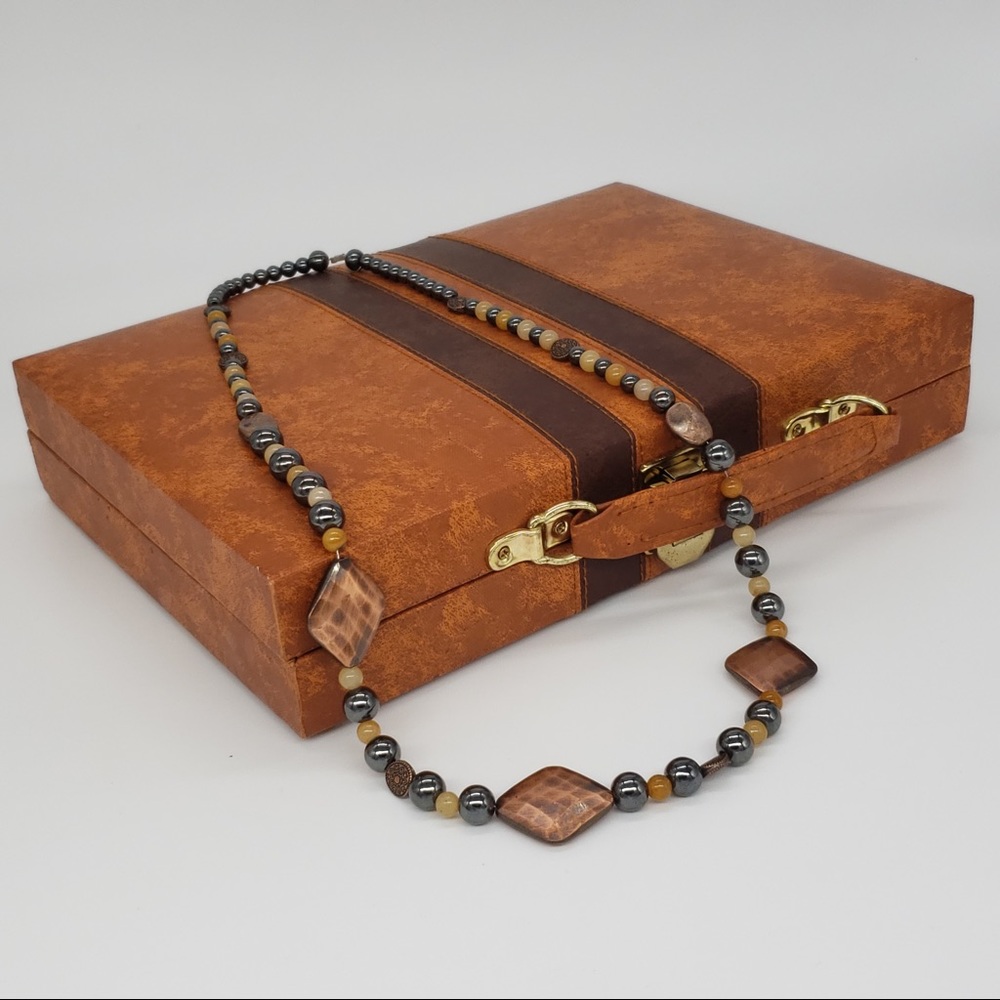 Copper, Hematite & Yellow Quartzite Bead Necklace - Picture 8 of 12